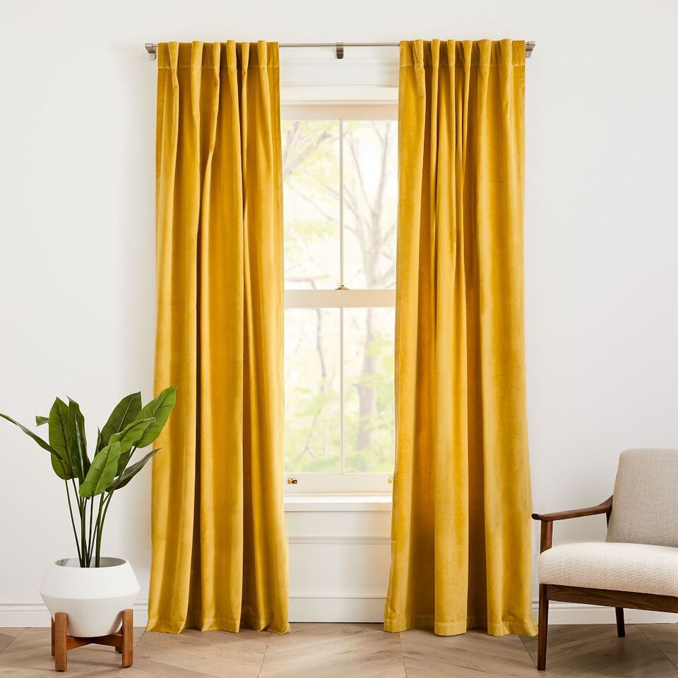 Cotton Velvet Curtain Dark Horseradish West Elm Australia